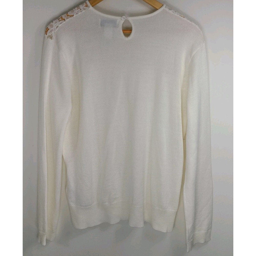 Vtg Rena Rowan Ivory Knit Lace Pearl Embellished Knit Blouse Top Womens Size L - Picture 3 of 8